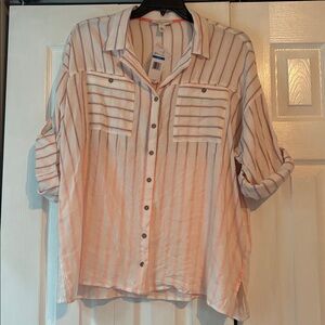 Vintage American White And Coral Stripped Ombre Button Down Shirt Size XL NWT